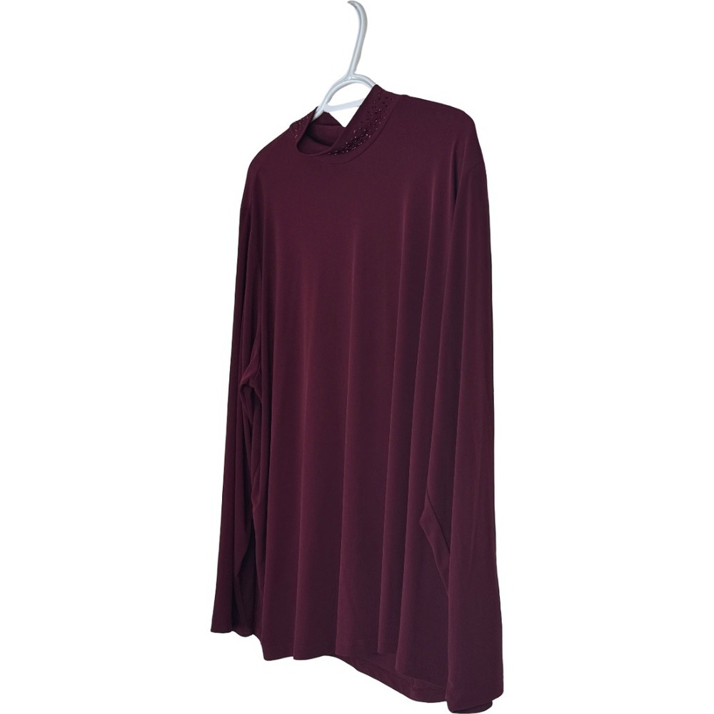 Susan Graver Occasions Top Women 2X Wine Liquid Knit Embellished Mock Neck - Picture 8 of 16